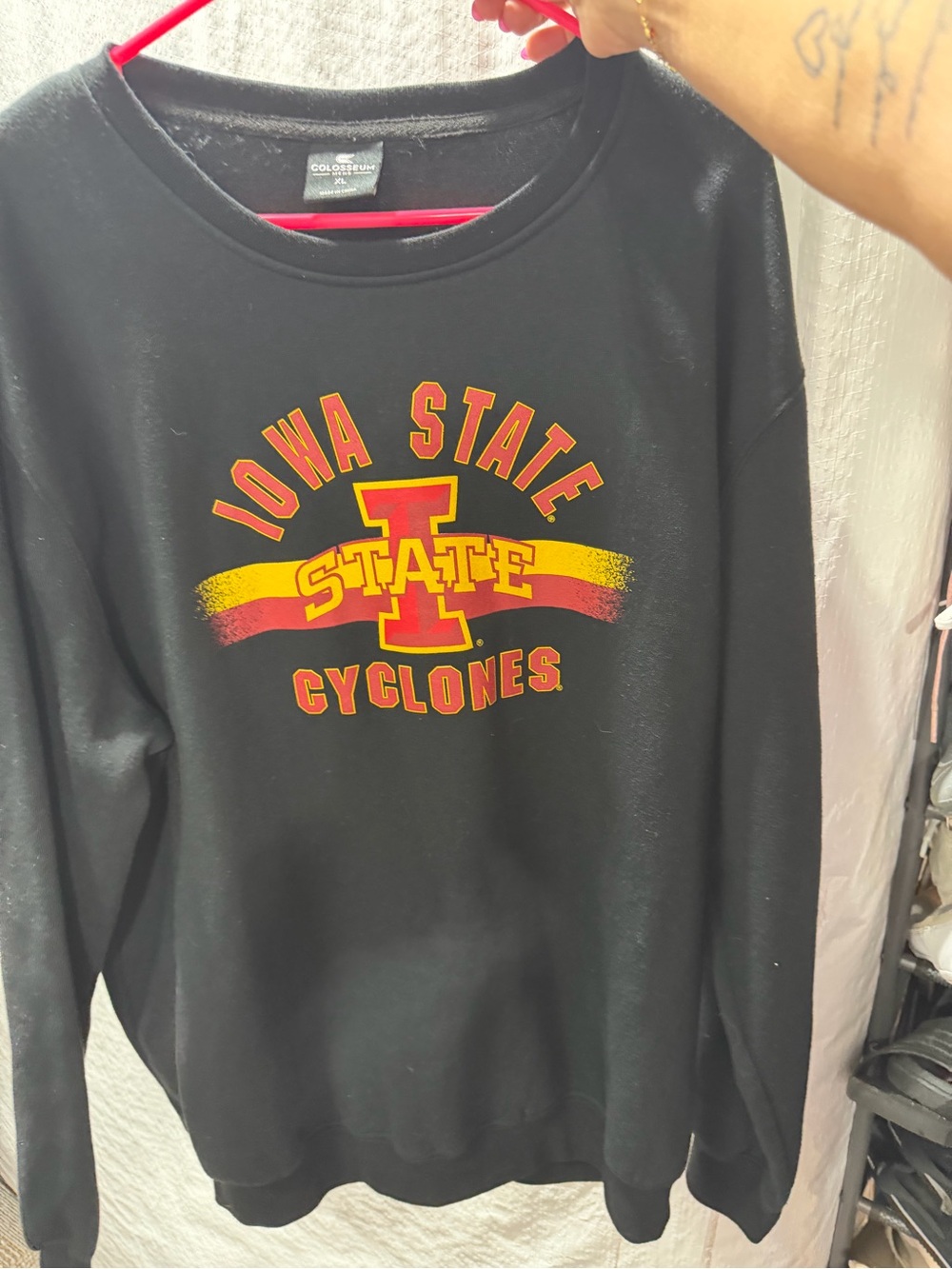 Colosseum Black Iowa State Cyclones Crewneck with Red and Gold Logo